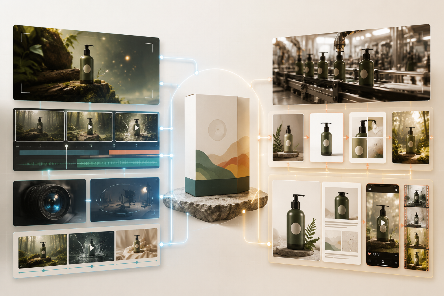 左侧可灵 AI 镜头感视频创作对比右侧 imagin AI 电商素材生产链